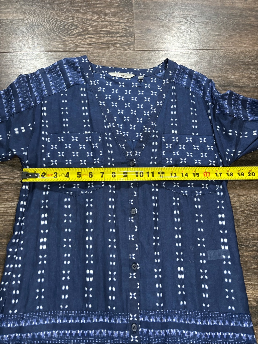 Women's Navy Patterned Button-Front Top - Picture 9 of 13